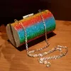 Rainbow Rhinestone Purse Avondtassen voor Dames Luxe Party Handtas Bruiloft Koppeling Diamant Cilinder Schouder ZD1739 27K