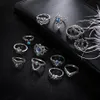 13Pcs/set Sterling Silver Fire Opal Rings Natural Gemstone Moonstone Wedding Engagement Jewelry Gift for Women