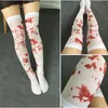 Party-Dekoration, 1 Paar Damen-Overknee-Socken, blutbefleckt, blutiges Halloween-Kostüm, Stoff