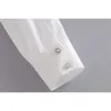 Stylish Chic White Poplin Jewelry Buckle Short Blouse Fashion Lapel Collar Long Sleeve Shirts Tops Casual High Street 210520