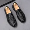 Classique noir hommes ruban poli cuir chaussures habillées Style de luxe sans lacet spécial fête de mariage marié Oxford mocassins H19