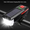 Faróis de luz de bicicleta solar com chifre 3 modo T6 LED Bike Lâmpada Frente USB Recarregável Lanterna Estrada Montanha Bell - Verde China