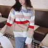 Frauen Gestrickte O Hals Langarm Gestreift Bunte Lose Top Winter Herbst Casual Sweatshirt H0027 210514