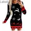 Grundläggande casual klänningar Kvinnor Dress Designer Autumn and Winter Long Sleeve Christmas Element Digital positionering Tryck Slim kjol 7 färger