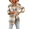 Women's Wool & Blends Fashion Vintage Brushed Plaid Shirts Long Sleeve Flannel Lapel Button Down Pocketed Shacket Jacket Coats Winter