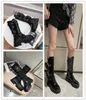 Black platform matte leather combat boots women fashion paltform round toe ankle martins bottes removable pouch winter shoes knee high elastic