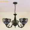 Chandeliers Stained Glass Dragonfly Flowers Shade Chandelier European Vintage Suspension Light Bar Restaurant Aisle Study Bedroom Lamp