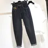 Borduurwerk jeans voor vrouwen hoge taille plus size losse ontharder moeder Volledige lengte denim harembroek 210629