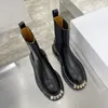 노치 밑창이 있는 블랙 탄성 청키 플랫폼 바이커 앵클 부츠 가죽 마틴 부티 헤비 듀티 럭셔리 디자이너 브랜드 신발