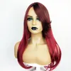 Burgundy Straight Styles Synthetic Wig Side Part Simulation Human Hair Wigs Hairpieces For Black Women Perruques K42