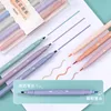 Highlighters 6pcs / set Light-color Soft-tip Highlighter Dubbelhöjd Kawaii Marker Pen Studentkontor Söt brevpapper