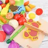 Bricolage mignon en bois coupe fruits légumes semblant jouer jouet ensemble cuisine nourriture cuisinier Cosplay filles enfants enfant jouet éducatif cadeaux 2649 Q2