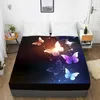 3D HD Digital Printing Custom Bed Sheet With Elastic,Fitted Sheet Twin King,Black butterfly Bedding Mattress Cover 150x200 210626