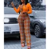 Tute da donna Pagliaccetti African Vinatge Orange Plaid Color Block Lungo per donna Stile Brand Design Elegante lavoro da ufficio da donna