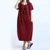 EASEHUT O-Pescoço de Manga Curta Mulheres Vestido de Verão Mulher Um Piece Bolsos Solto Casual Midi Vestido Feminino Plus Size Vestido 210320