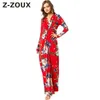 Women Dress V Neck Print Bohemia Sexy Long Floral Maxi es Lace Up High Waist es 210524