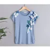 새로운 도착 면화 플로럴 프린트 티셔츠 여자 4xl 여름 탑 짧은 슬리브 그래픽 티 oneck tshirt modis 티 셔츠 셔츠 femme 210322