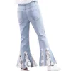 Jeans Kids Girls Lace Ruffle Flare for Teenage Children Elastic Taist Denim Pantal Bott Bottoms Bott