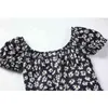 Women's Beach Summer Crop Dress Floral Print Square Collar French Mori Girl Mini Vestidos Mujer Short Sleeve A-Line Dresses 210515