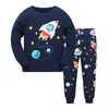 Herfst lente pyjama baby jongens raketten nachtkleding kinderen katoen lange mouw mode cartoon pyjama voor kleding 210529