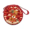 Chinese New Year Tiger Earphone Bag with Zipper Storage Box Round Metal Coin Purse Gift