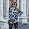 Qooth Animal Print Jumper Women Leopard Crochet Top Knitwear Turtleneck Long Sleeve Pullover Sweaters Women Jumper QT334 210518