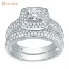 Ona 2 szt. Klasyczne obrączki dla kobiet 925 Sterling Silver Jewelry Pierścionek zaręczynowy Zestaw 2.26 CT Princess Cut Aaaa CZ JR4230 211217