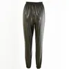 Kvinnors byxor Capris Fashion Lady Leather Pu Skinny Pencil Women Höst Drawstring Pant Black Fickor Långbyxor