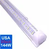 Tube extérieur LED T8 intégré en forme de V 6 rangées 144 W, 14400 lm, équivalent 240 W, couvercle transparent pour éclairage de magasin LED, blanc super brillant 6500 K, AC85-277 V.