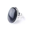 WOJIAER Oval Natural Gem Stone Black Agate Finger Rings Party Ring for Men Women Jewelry Z9157