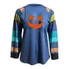 Running Jerseys Vacker geometri Tryckt T-shirt Kvinnor 90s GraphicWomen's Casual Halloween Print Collision Stripes Round Neck Långärmad