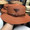 2021 Paille Hat Women039S Sandales à rayures en cuir de mode plage de vacances d'été tressée Hat 6633626