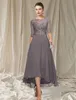 of the Mother A-line Bride Dress 2022 Elegant Jewel Neck Tea Length Chiffon Lace Appliques Wedding Guest Gown Half Sleeve Pleats Women Evening Party Gowns s