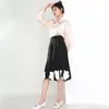 [EAM]黒い花の装飾フィッシュテール高弾性ウエスト半体スカート女性ファッション春秋1DD322501 210512