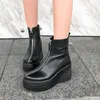 Meotina Sonbahar Ayak Bileği Çizmeler Kadın Doğal Hakiki Deri Platformu Kama Yüksek Topuk Kısa Çizmeler Zip Yuvarlak Ayak Ayakkabı Lady Kış 39 210608