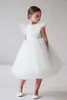 Bouton Retour Fleur Filles Robes Belle Jewel Neck Tulle Custom Made Pageant Robe Thé Longueur Enfants Porter