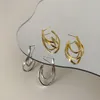 Baumeln Kronleuchter Herkunft Sommer Strukturierte Unregelmäßige Twist Hoop Ohrring Für Frauen Femme Gold Silber Farbe Metall Doppel-Schicht Schmuck