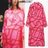 Fuchsia oversized lange jurk vrouwen casual lente zomer mode print mouw es vrouw groot formaat 210519