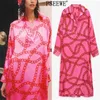 Fuchsia surdimensionné robe longue femmes décontracté printemps été mode impression manches es femme grande taille 210519