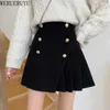 WERUERUYU Autumn Double breasted Mini Skirt Female High Waist Plaid Woolen Skirts Winter A-line Pleated Thick Shorts Skirt 210608