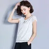 Fashion Spring Autumn Plus Size Slim Lace Ladies Shirts Short Sleeve Women Tops and Blouses Solid Red Hollow 8530 50 210510