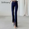 Sollinary 2021 Automne High Wasit Pantalons longs Femmes High Street Lady Ceinture Bas Mode Pantalon Jambe Split Rayures Pantalon Skinny Q0801