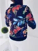 Jesień Zima Print Bomber Jacket Kobiety Kwiaty Zipper Up Retro Płaszcz Z Długim Rękawem Podstawowy Plus Rozmiar Krótki Kurtki Rowerzysta Kobieta 211014