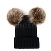 Enfants Bébé Tricoté Chapeaux Hiver Tricot Solide Crochet Cap Chaud Doux Pom Poms Bonnets Double Hairball Chapeau En Plein Air Slouchy Caps DB206