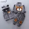 Moda Bebek Giyim Kış Bebek Takım Elbise Kız Giysileri Erkek Kalın Ceket + Üst + Pantolon Sıcak Set 210508