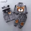 Abbigliamento per neonati di moda Inverno Baby Suit Girls Vestiti Ragazzi Cappotto spesso + Top + Pantaloni Set caldo 210508