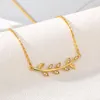 Pendant Necklaces ETCAVCE Crystal Leaf Sweater Chain Necklace Pendants Rose Gold Leaves Choker Gifts Jewelry Fashion For Women Statement