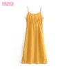 French summer yellow floral high waist was thin sleeveless strapless strap female dress high waist backless Women's 210507