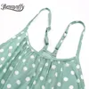 Oansatz ärmellose Krawatte hohe Taille Polka Dot asymmetrische Rüschensaum lange Kleider Sommer Frauen Sexy Strandkleid 210510