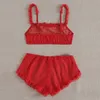 Mulheres Dormir Sleep Sexy Lingerie Lace Malha Camisole Sólida Cor Shorts Conjunto Sleepwear Pijamas de Alta Qualidade Mulheres Sexy Roupas Q0706